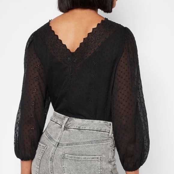 Express Black Eyelet Cross Front V-neck Bodysuit- NWT - Picture 10 of 17